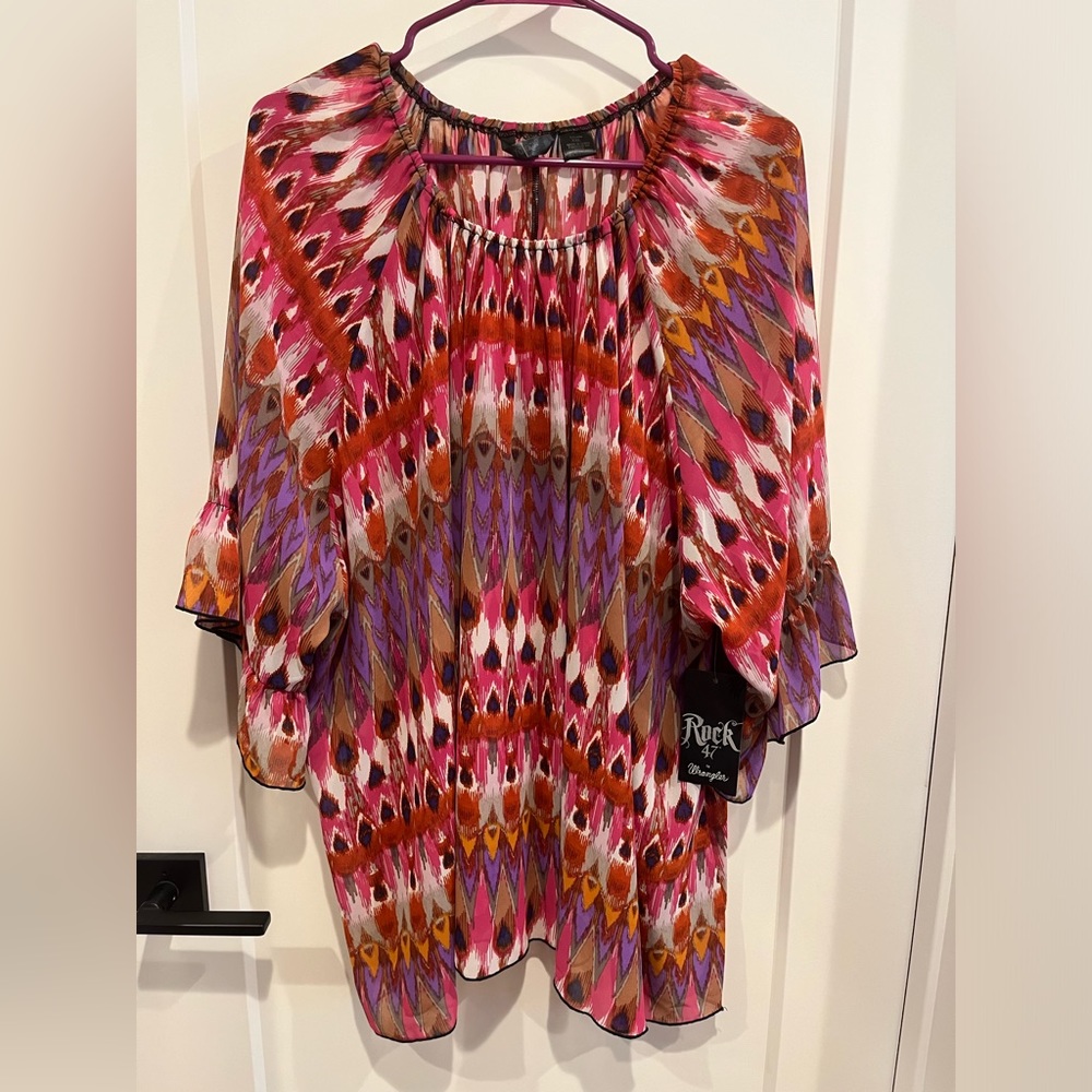 Wrangler Rock 47 western sheer top with bell sleeves